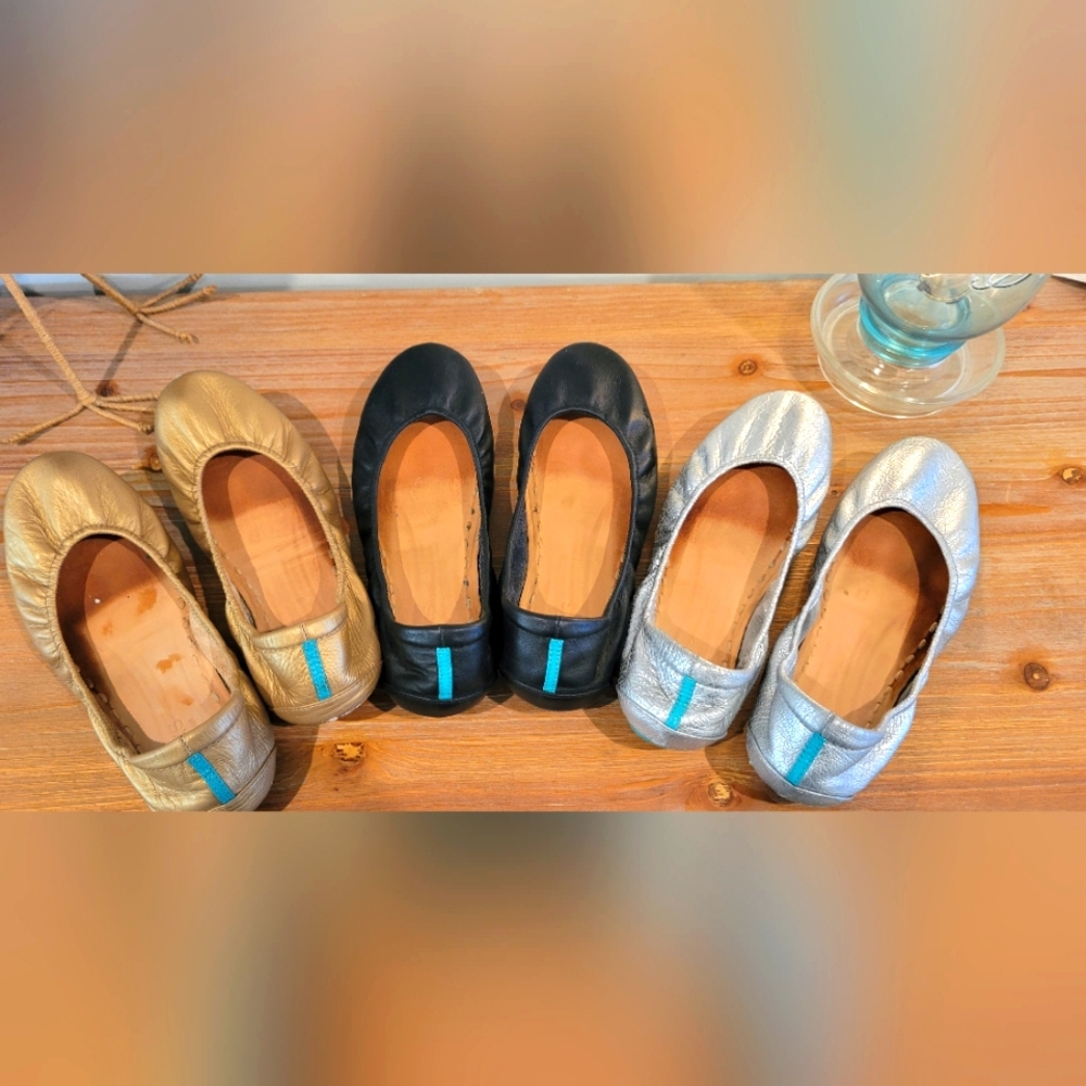 3 pairs size 9 Tieks- gold, black, silver screen